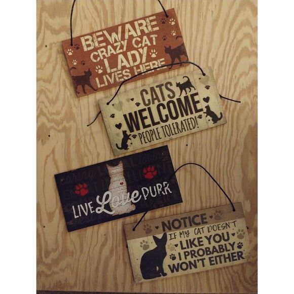 Cat Sign Wall Decor Wood Door Sign Hanging Plaque Cat Home Gift - Picture 3 of 4